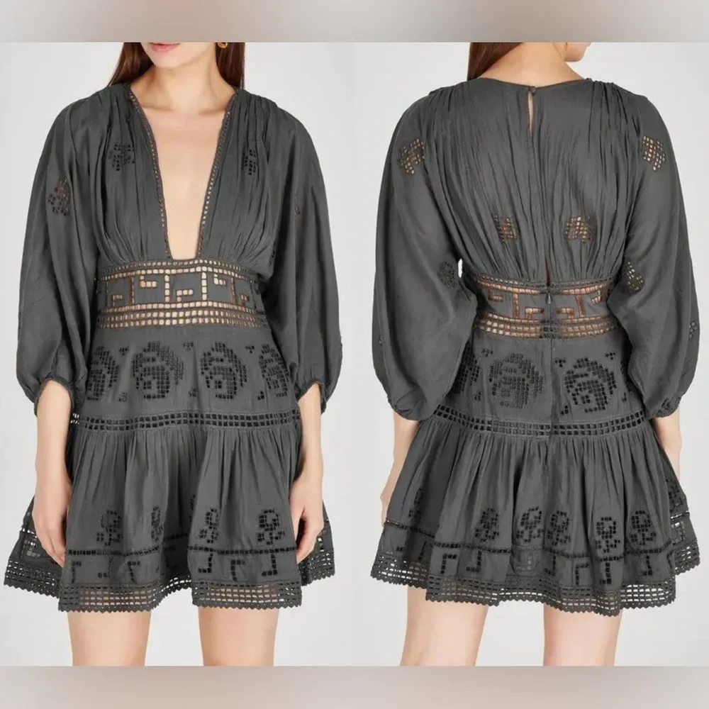 NWT Free People Tea Time Embroidered Dress in Charcoal size 4 - Picture 1 of 16